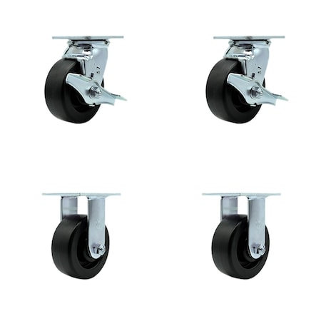 Service Caster 5 Inch Polyolefin Caster Set with Roller Bearing 2 Brakes 2 Rigid SCC-30CS520-POR-TLB-2-R520-2
